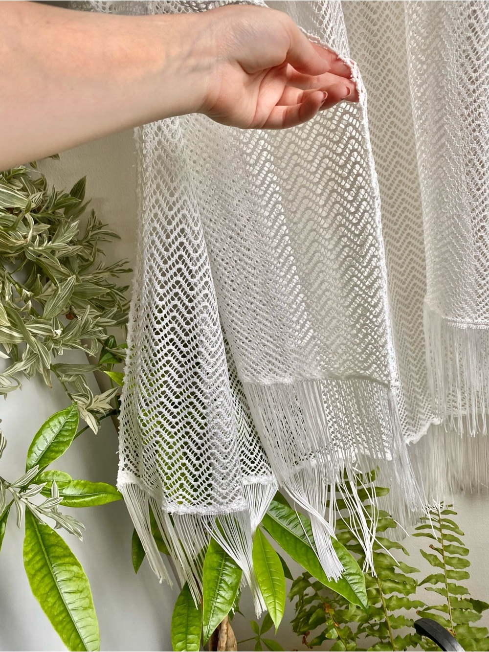 White Crochet Fringe Kimono Cover-Up - Picture 2 of 5